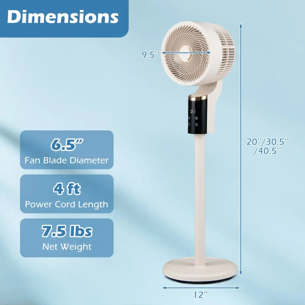 Compact Oscillating Standing Fan with 70° Oscillation and 90° Tilt for Home Office-White - White - Fans