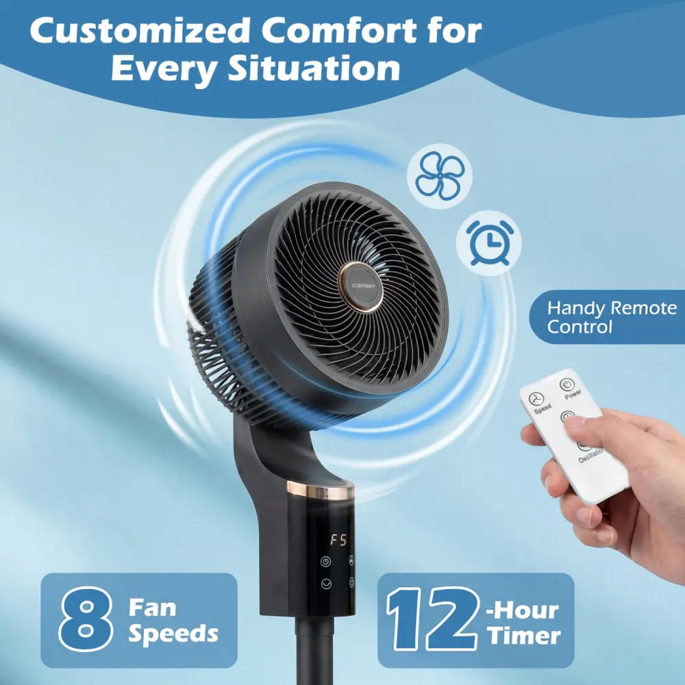 Compact Oscillating Standing Fan with 70° Oscillation and 90° Tilt for Home Office-Black - Black - Fans