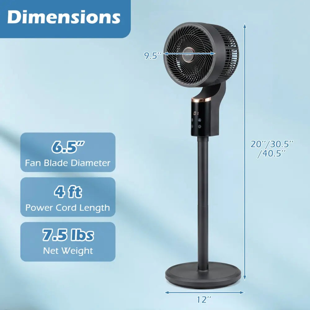 Compact Oscillating Standing Fan with 70° Oscillation and 90° Tilt for Home Office-Black - Black - Fans