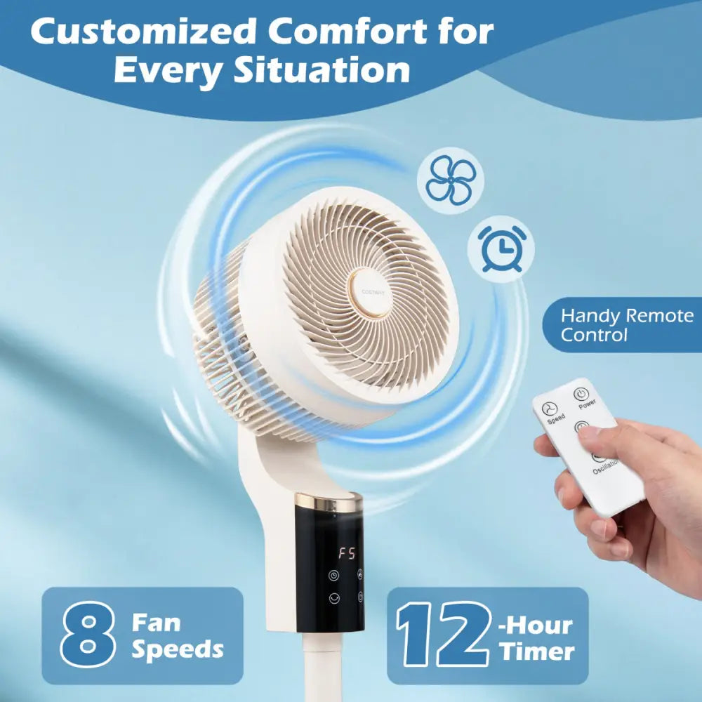Compact Oscillating Standing Fan with 70° Oscillation and 90° Tilt for Home Office-White - White - Fans