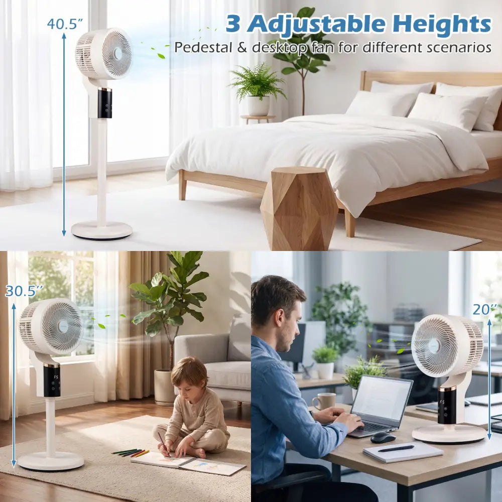 Compact Oscillating Standing Fan with 70° Oscillation and 90° Tilt for Home Office-White - White - Fans