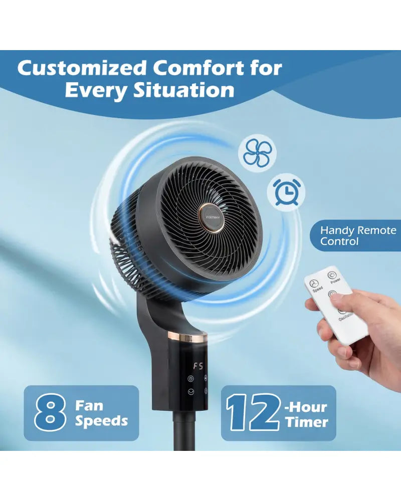 Compact Oscillating Standing Fan with 70° Oscillation and 90° Tilt for Home Office-Black - Black - Fans