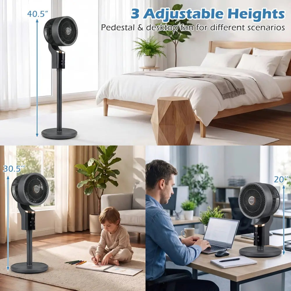 Compact Oscillating Standing Fan with 70° Oscillation and 90° Tilt for Home Office-Black - Black - Fans