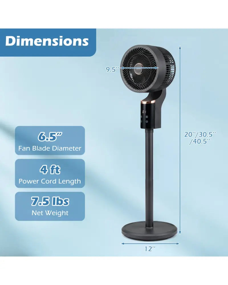 Compact Oscillating Standing Fan with 70° Oscillation and 90° Tilt for Home Office-Black - Black - Fans