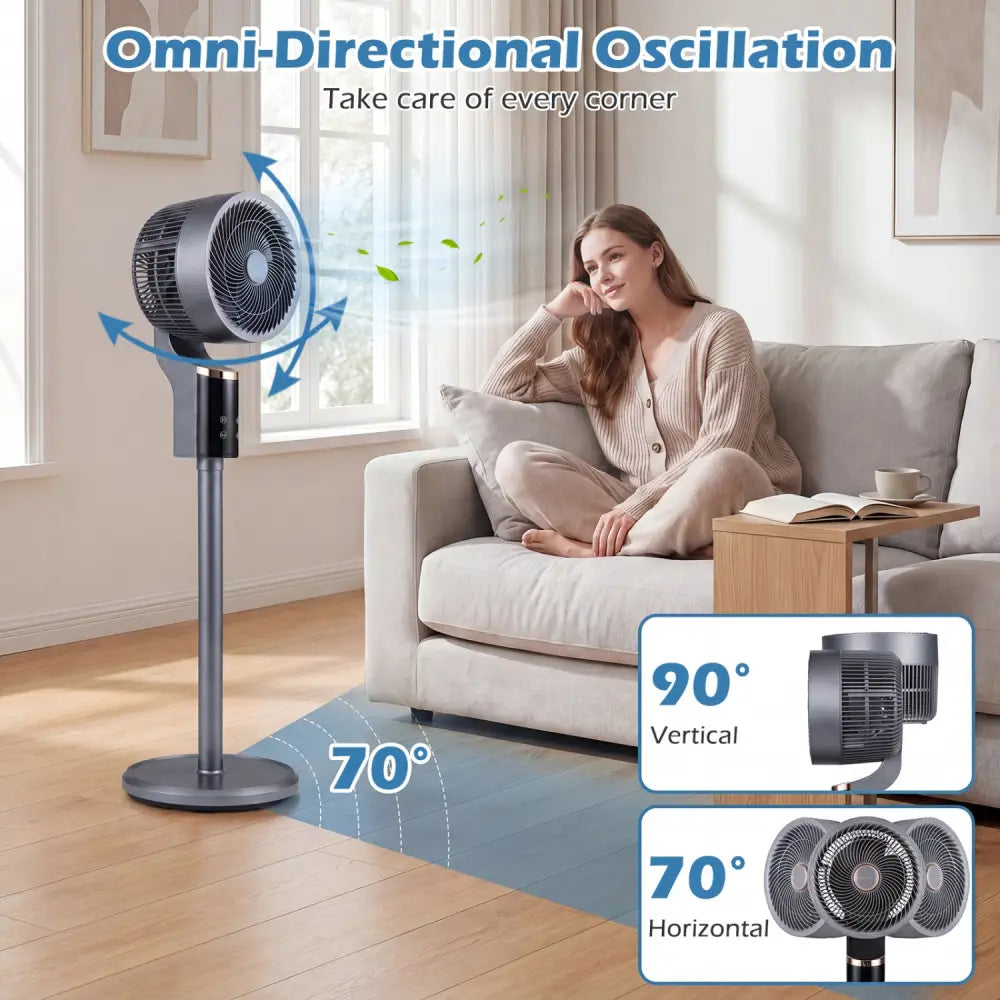 Compact Oscillating Standing Fan with 70° Oscillation and 90° Tilt for Home Office-Gray - Gray - Fans