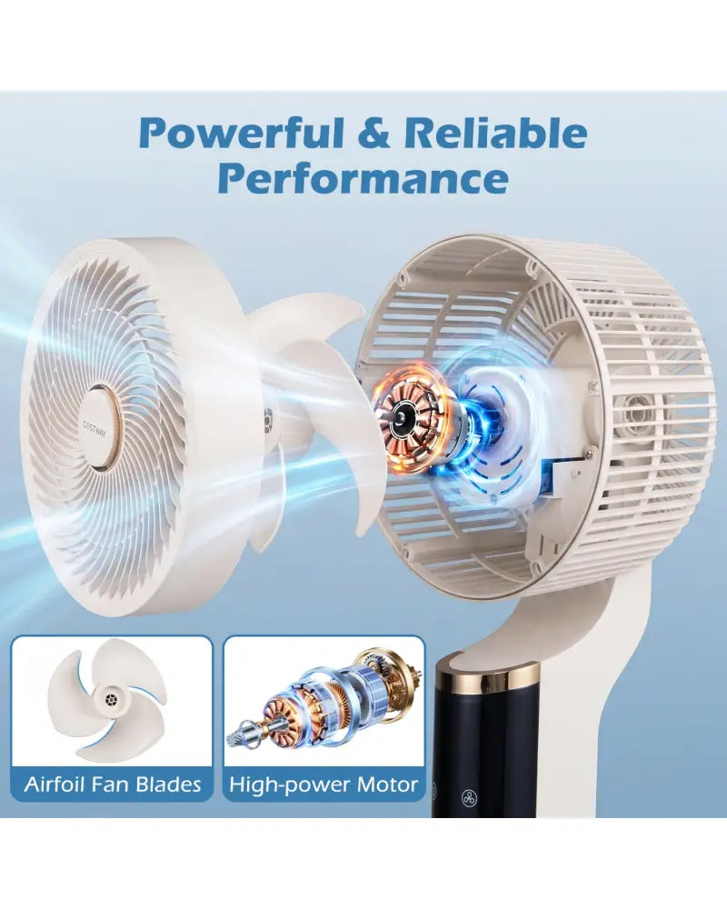 Compact Oscillating Standing Fan with 70° Oscillation and 90° Tilt for Home Office-White - White - Fans