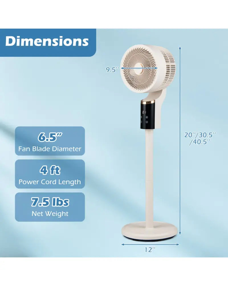 Compact Oscillating Standing Fan with 70° Oscillation and 90° Tilt for Home Office-White - White - Fans