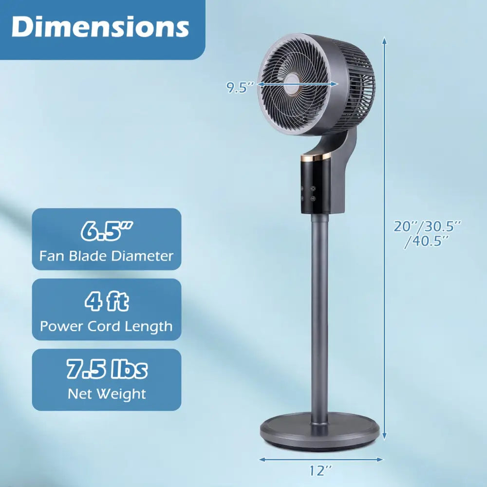 Compact Oscillating Standing Fan with 70° Oscillation and 90° Tilt for Home Office-Gray - Gray - Fans