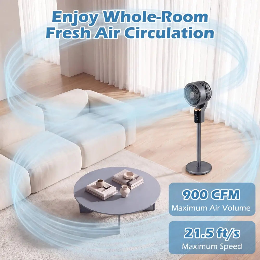 Compact Oscillating Standing Fan with 70° Oscillation and 90° Tilt for Home Office-Gray - Gray - Fans