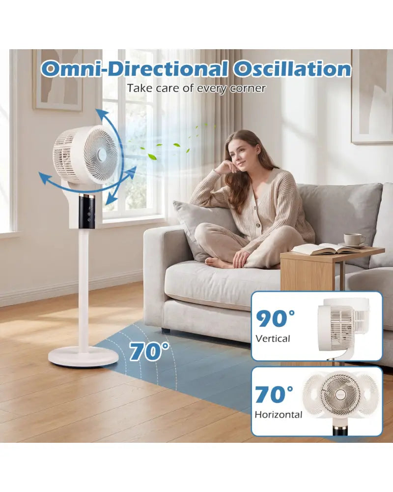 Compact Oscillating Standing Fan with 70° Oscillation and 90° Tilt for Home Office-White - White - Fans