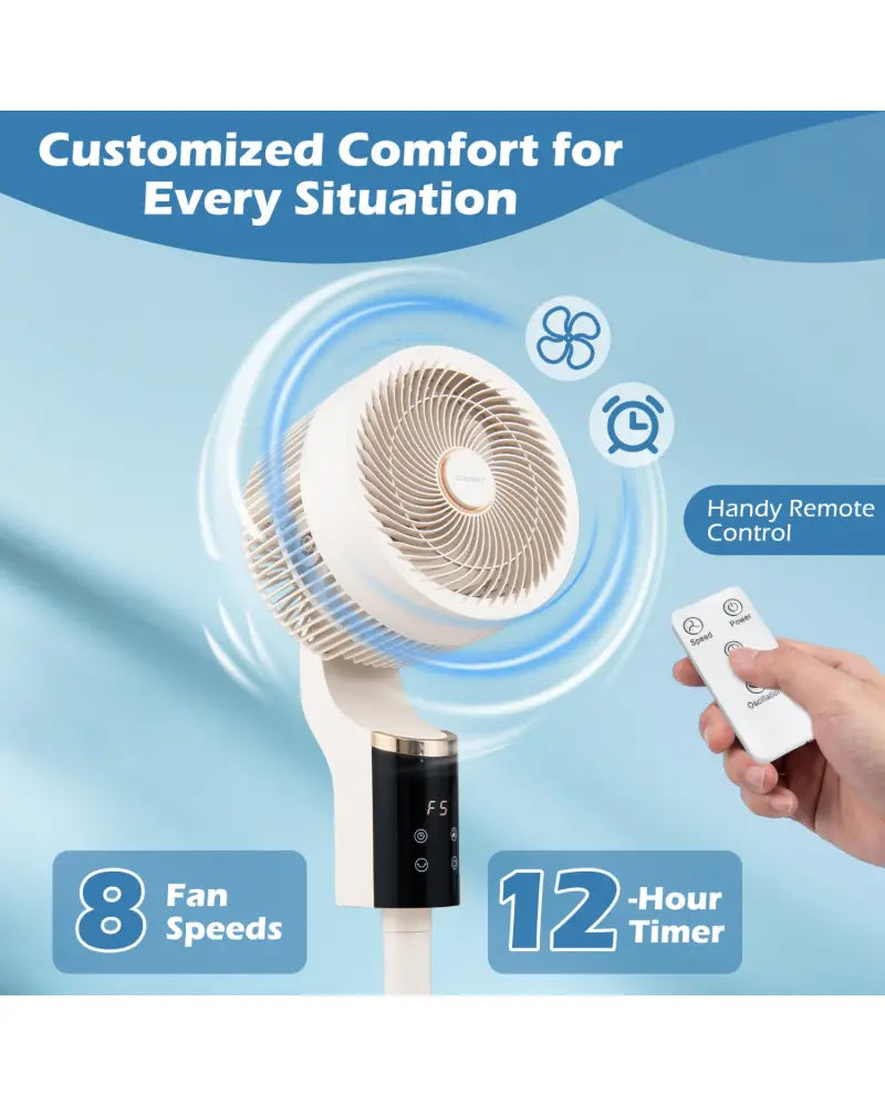 Compact Oscillating Standing Fan with 70° Oscillation and 90° Tilt for Home Office-White - White - Fans