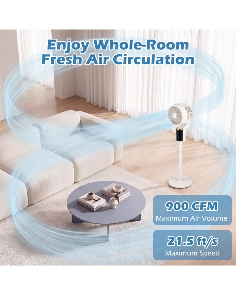 Compact Oscillating Standing Fan with 70° Oscillation and 90° Tilt for Home Office-White - White - Fans
