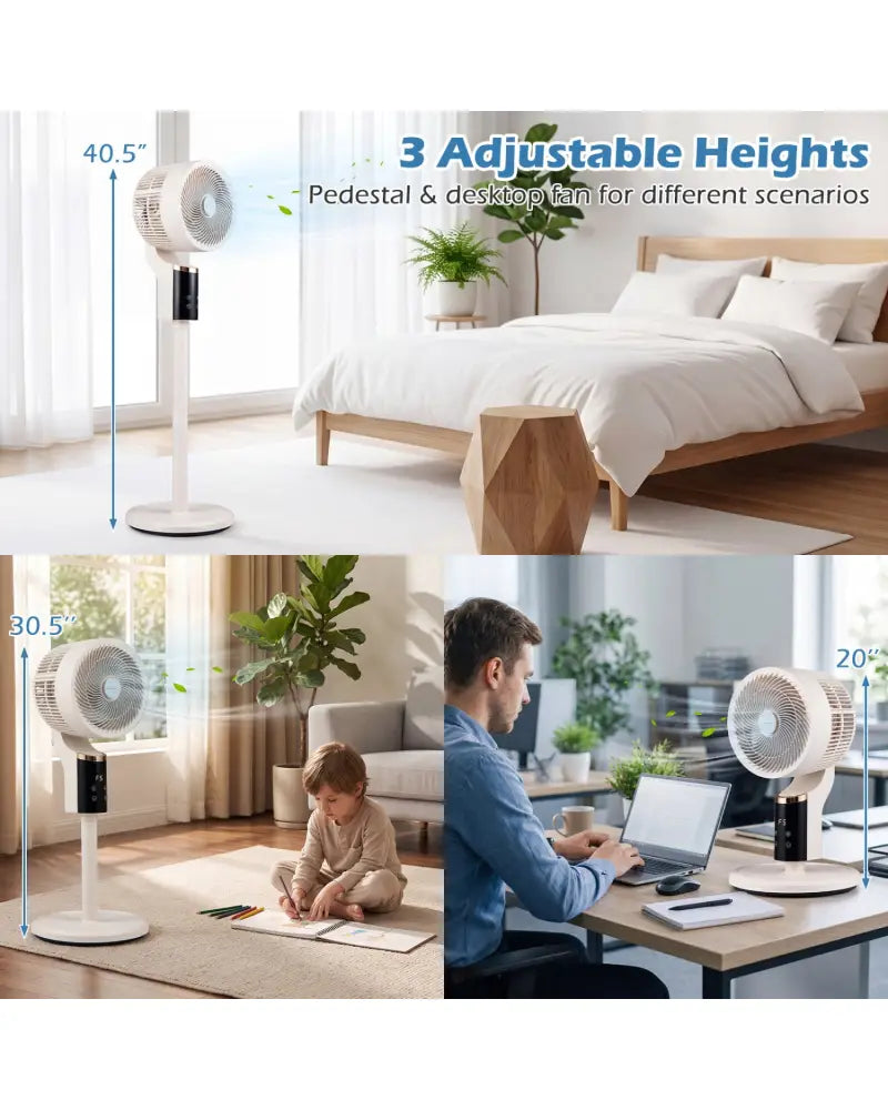 Compact Oscillating Standing Fan with 70° Oscillation and 90° Tilt for Home Office-White - White - Fans