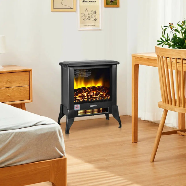 Compact Portable Space Heater with Realistic Flame Effect - Black - Oasis Home Essentials