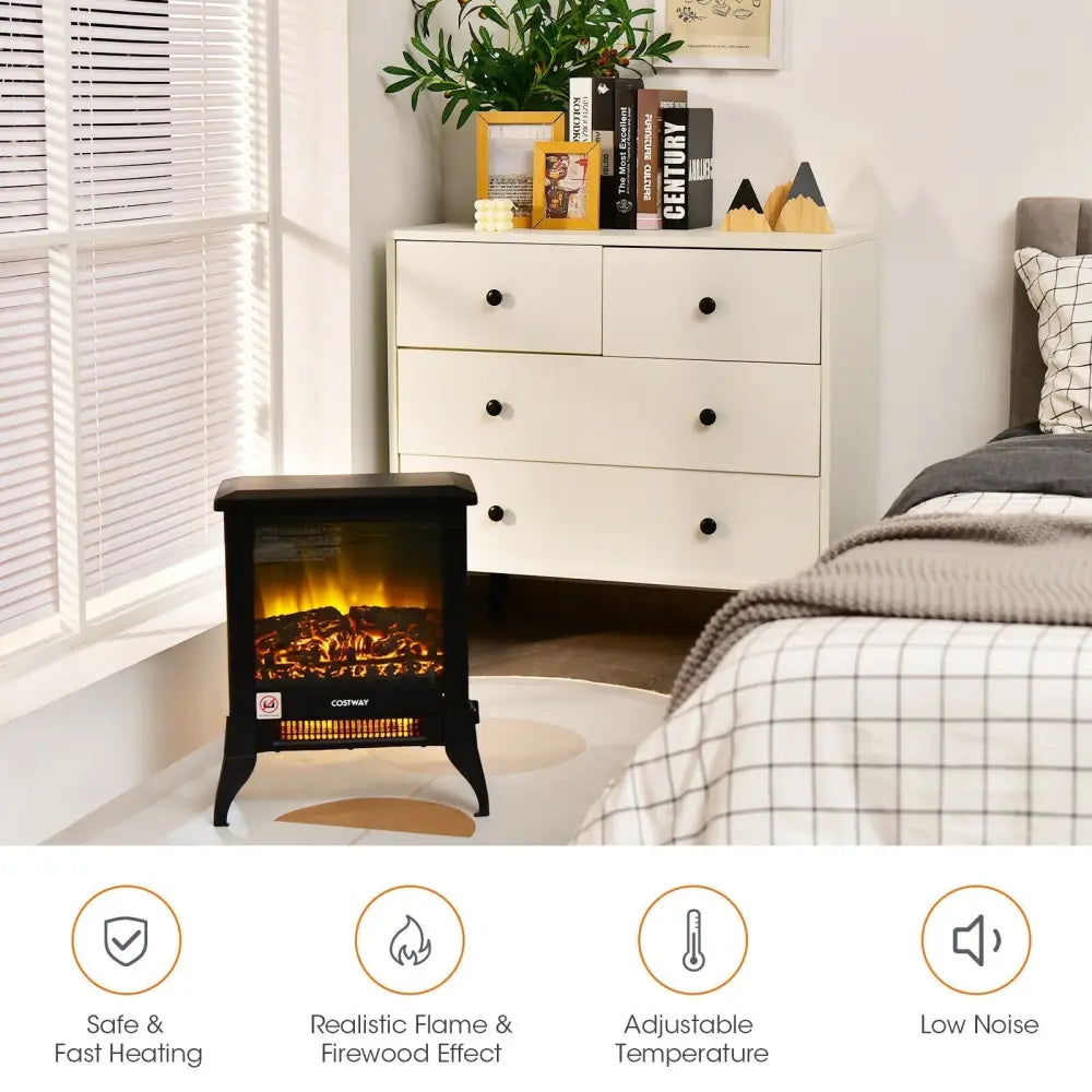Compact Portable Space Heater with Realistic Flame Effect - Black - Oasis Home Essentials
