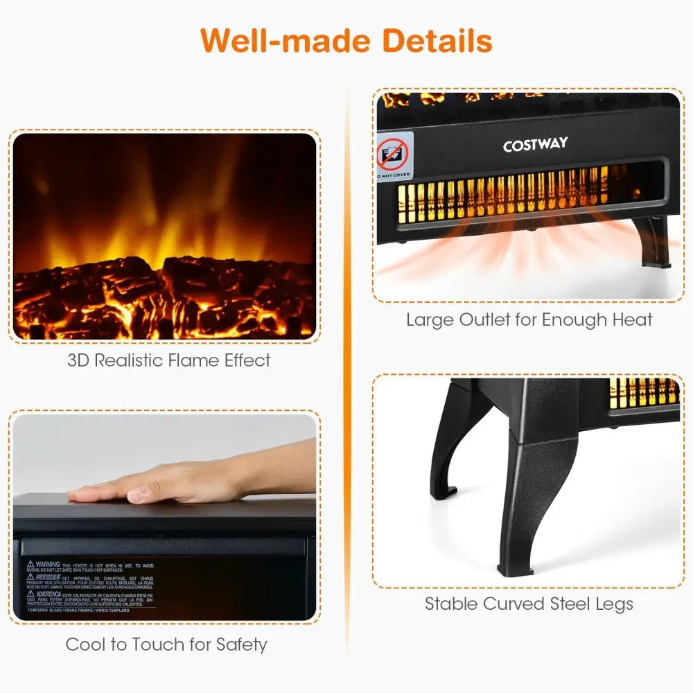 Compact Portable Space Heater with Realistic Flame Effect - Black - Oasis Home Essentials