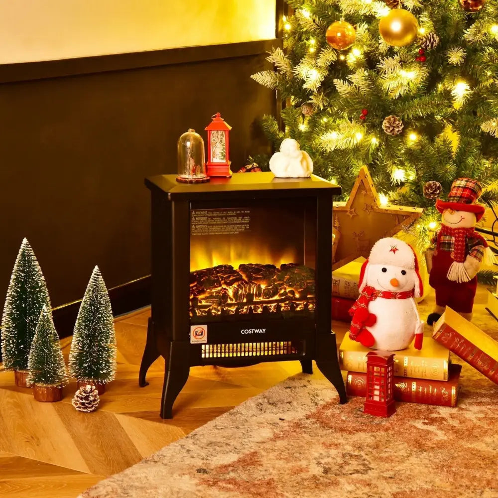 Compact Portable Space Heater with Realistic Flame Effect - Black - Oasis Home Essentials