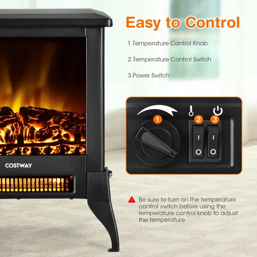 Compact Portable Space Heater with Realistic Flame Effect - Black - Oasis Home Essentials
