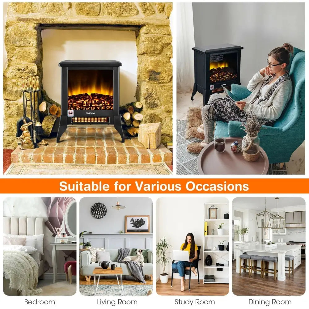 Compact Portable Space Heater with Realistic Flame Effect - Black - Oasis Home Essentials