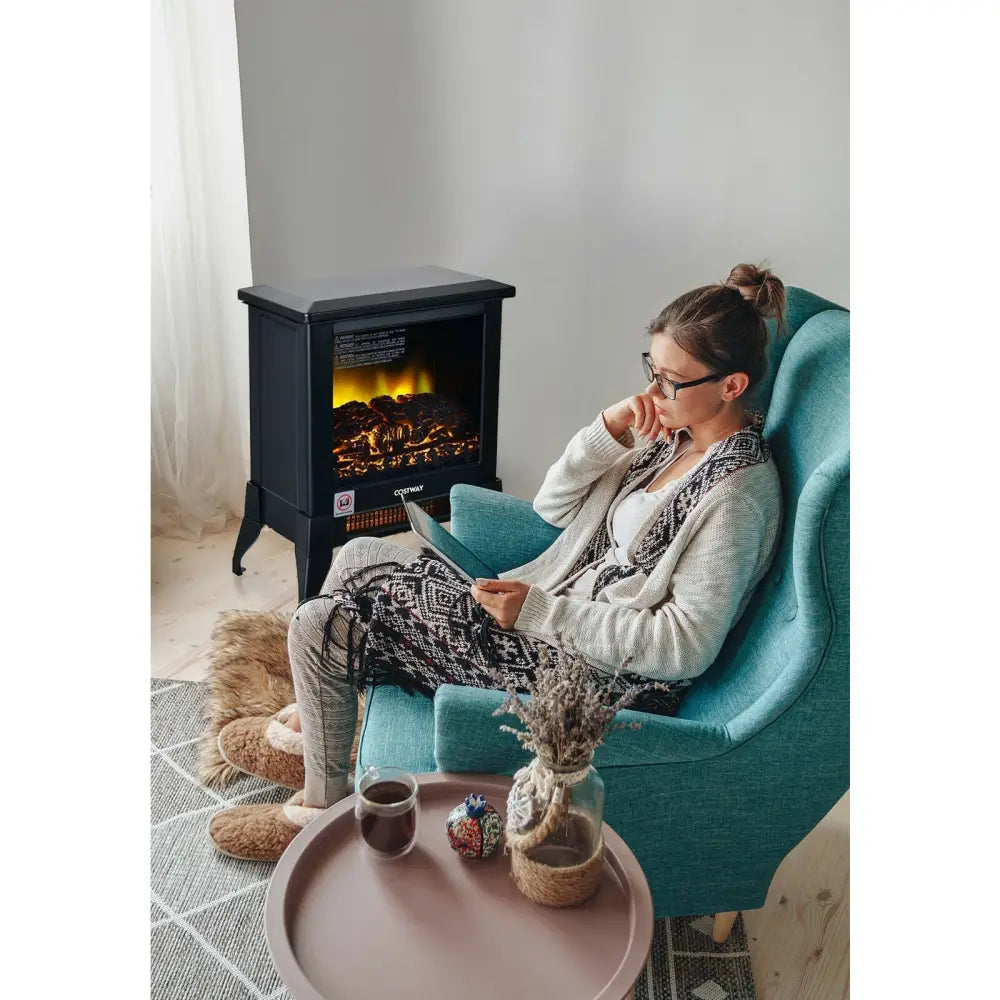 Compact Portable Space Heater with Realistic Flame Effect - Black - Oasis Home Essentials