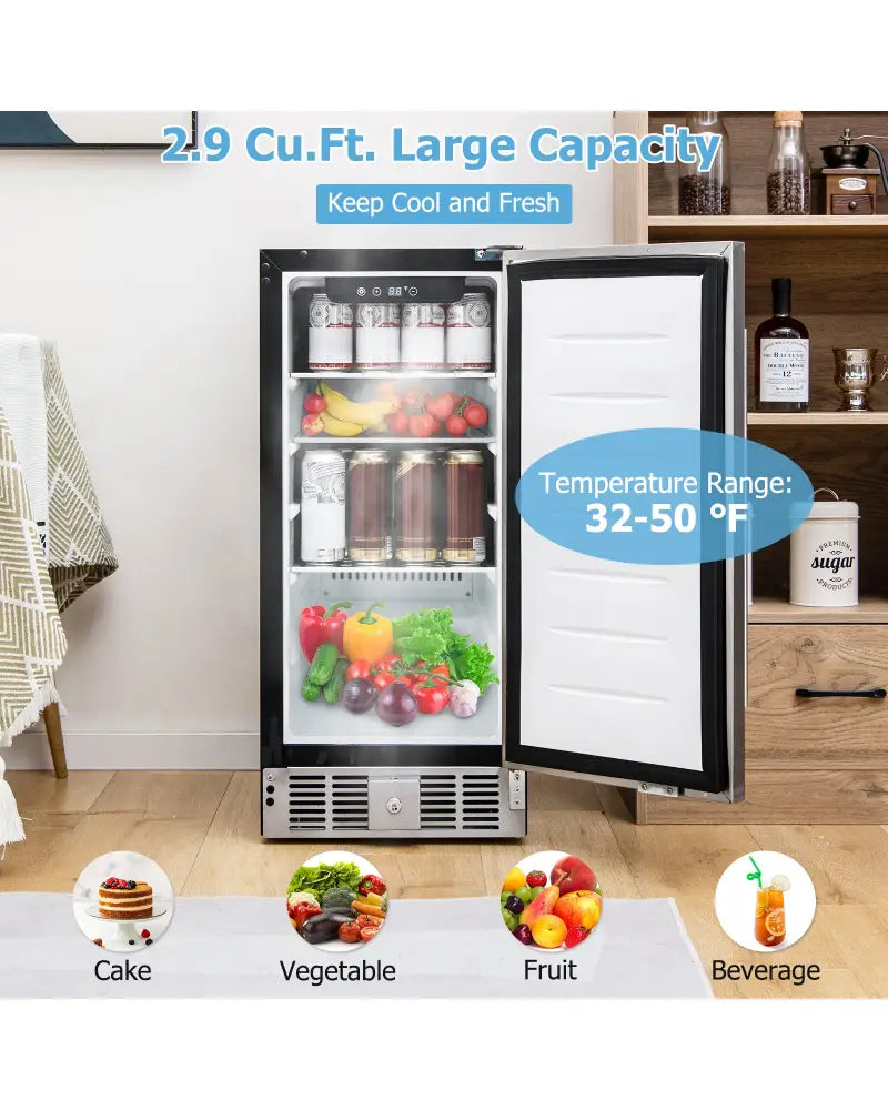 Compact Refrigerator with Adjustable Thermostat and Stainless Steel Door-Silver - Silver - Refrigerators