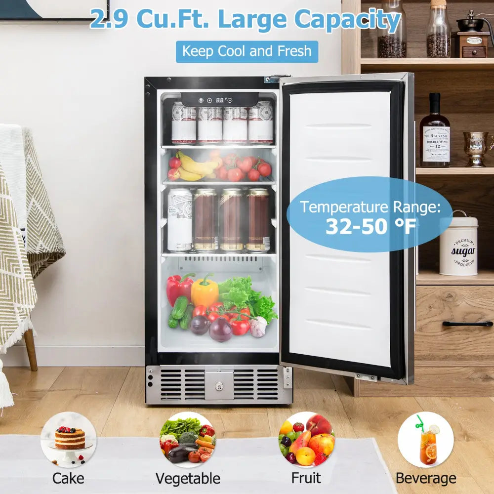 Compact Refrigerator with Adjustable Thermostat and Stainless Steel Door-Silver - Silver - Refrigerators