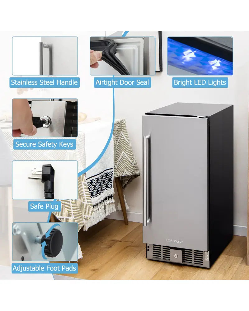 Compact Refrigerator with Adjustable Thermostat and Stainless Steel Door-Silver - Silver - Refrigerators