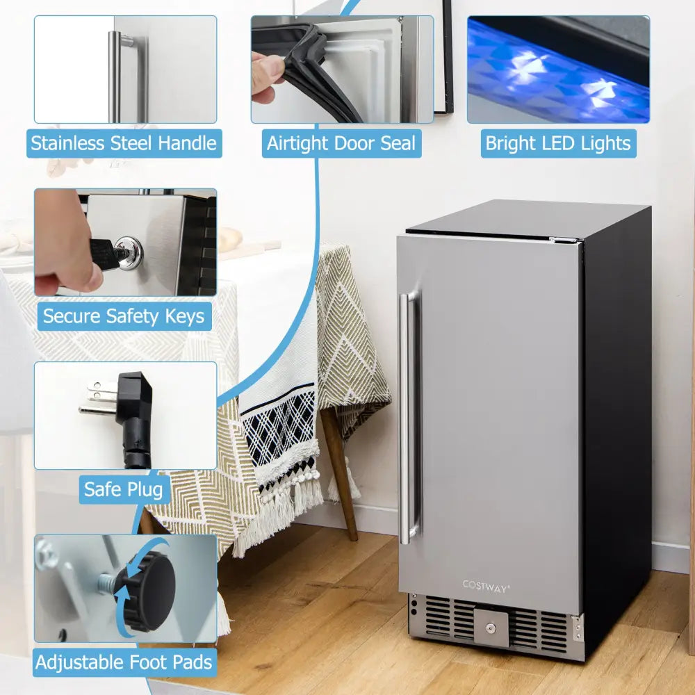 Compact Refrigerator with Adjustable Thermostat and Stainless Steel Door-Silver - Silver - Refrigerators