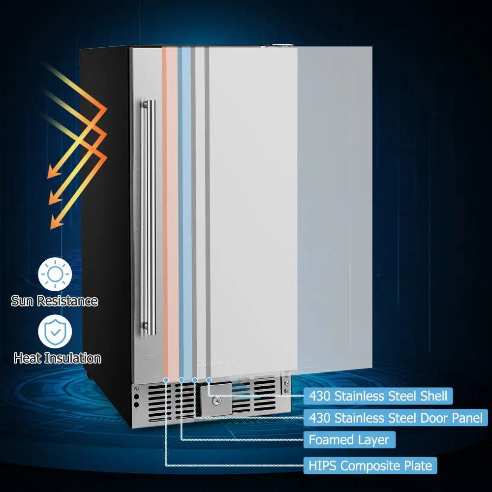 Compact Refrigerator with Adjustable Thermostat and Stainless Steel Door-Silver - Silver - Refrigerators