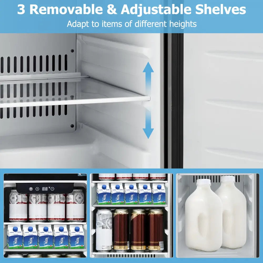 Compact Refrigerator with Adjustable Thermostat and Stainless Steel Door-Silver - Silver - Refrigerators
