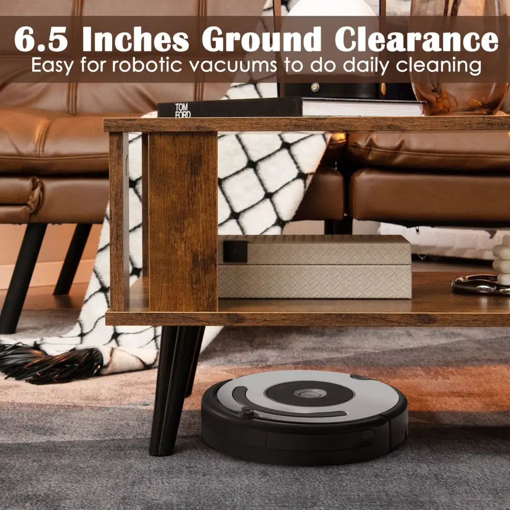 Compact Retro Mid-Century Coffee Table with Storage Open Shelf-Rustic Brown - Rustic Brown - Coffee Tables