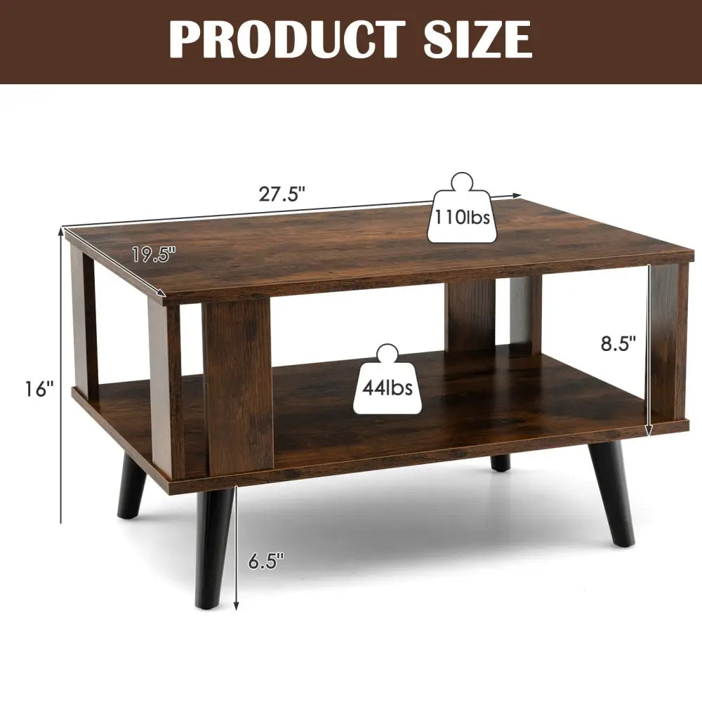 Compact Retro Mid-Century Coffee Table with Storage Open Shelf-Rustic Brown - Rustic Brown - Coffee Tables