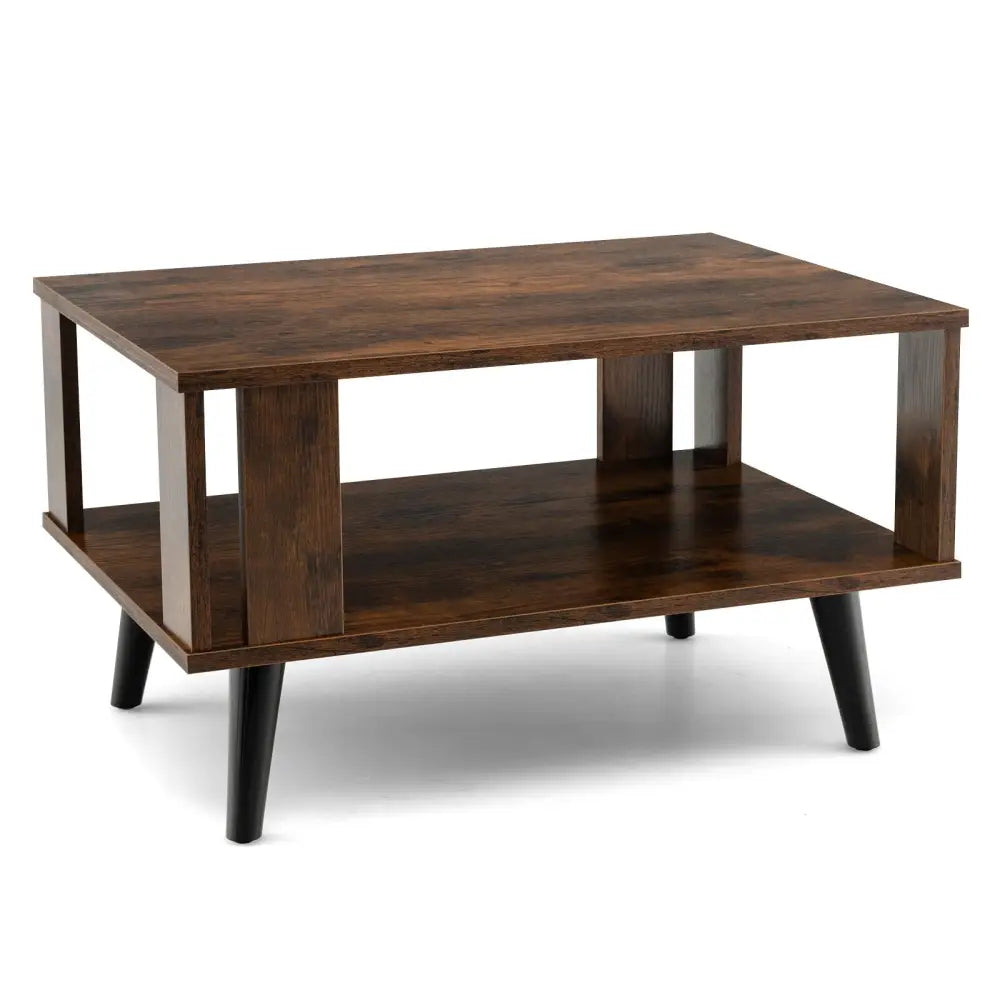 Compact Retro Mid-Century Coffee Table with Storage Open Shelf-Rustic Brown - Rustic Brown - Coffee Tables