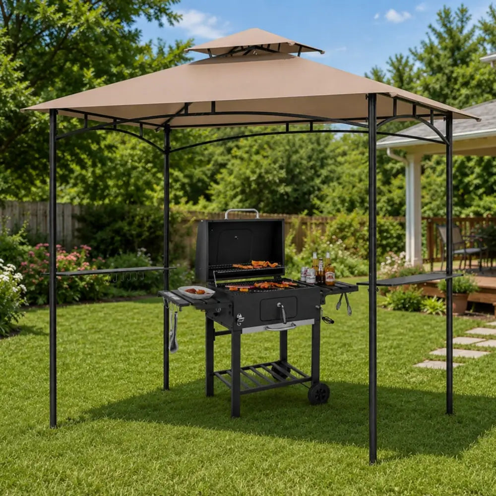 Complete BBQ Station with 8x5 FT Waterproof Grill Gazebo and Outdoor Charcoal Grill - Outdoor Grills