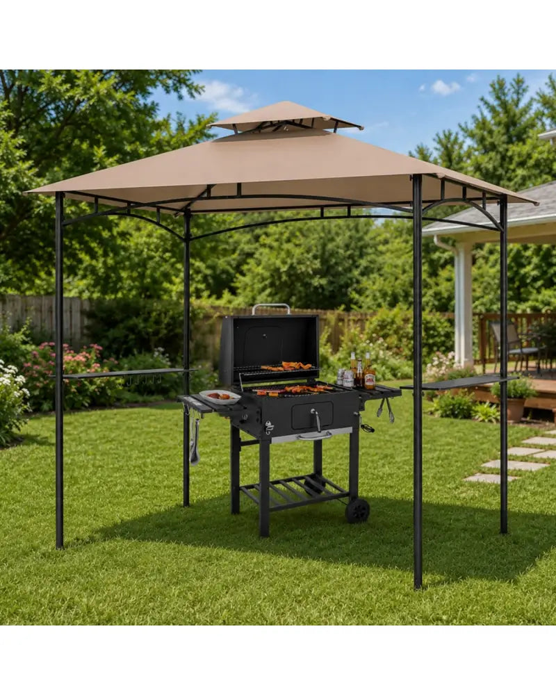Complete BBQ Station with 8x5 FT Waterproof Grill Gazebo and Outdoor Charcoal Grill - Outdoor Grills