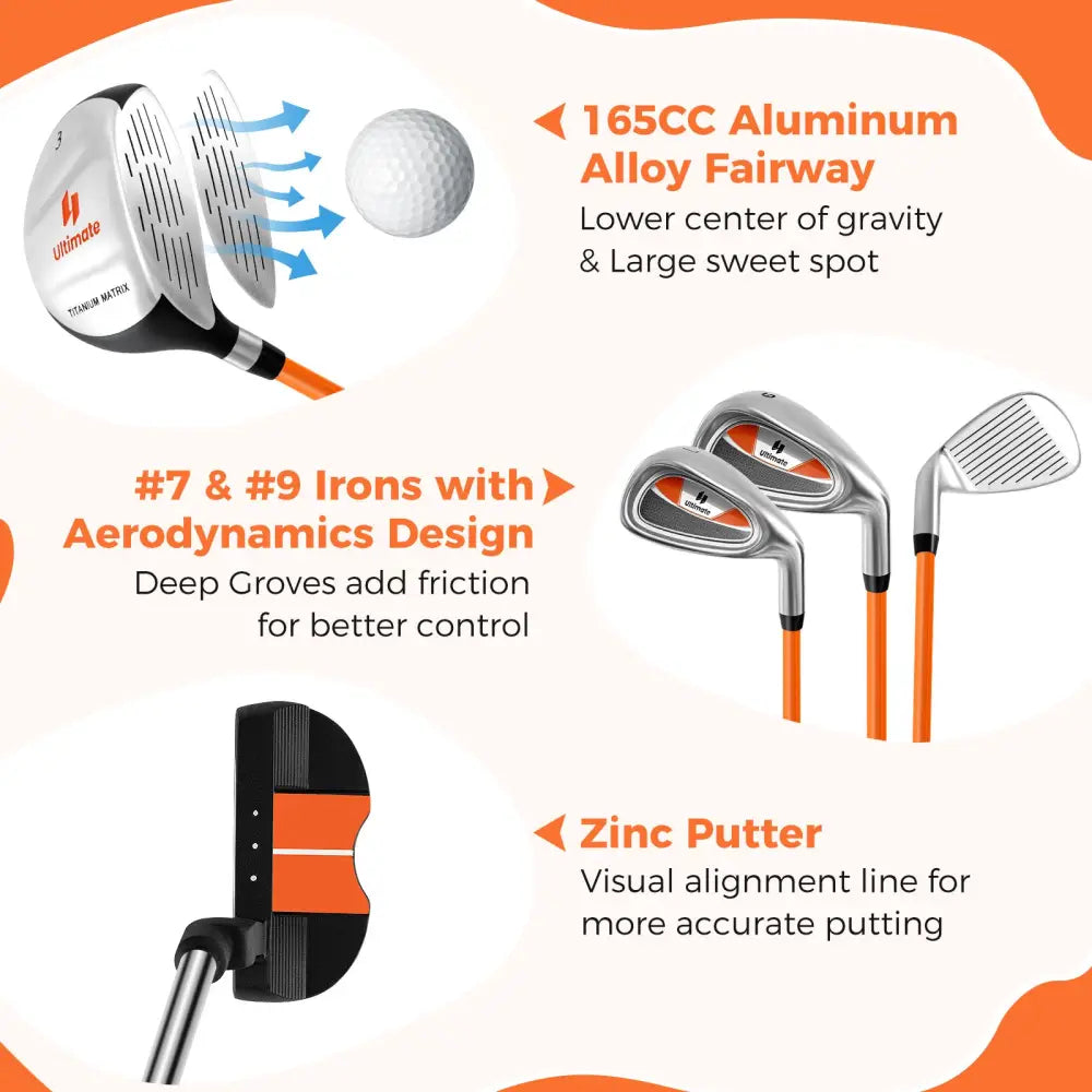 Complete Golf Club Set for Children Age 11-13-Orange - Orange - Golf