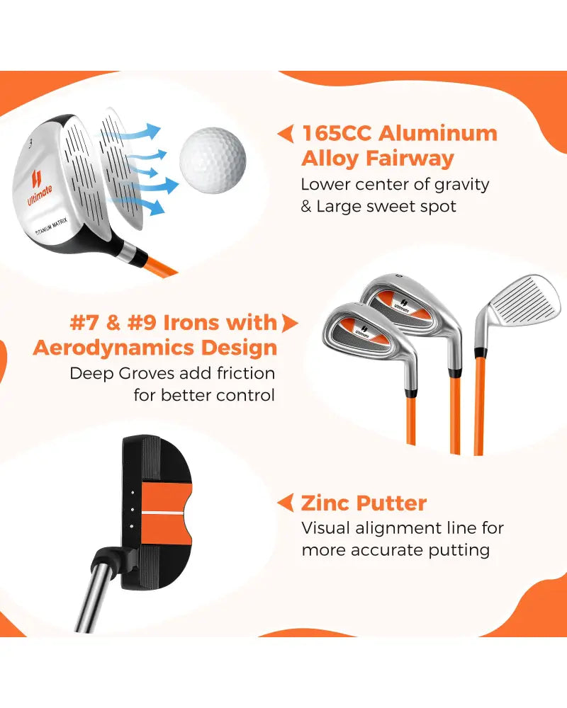 Complete Golf Club Set for Children Age 11-13-Orange - Orange - Golf