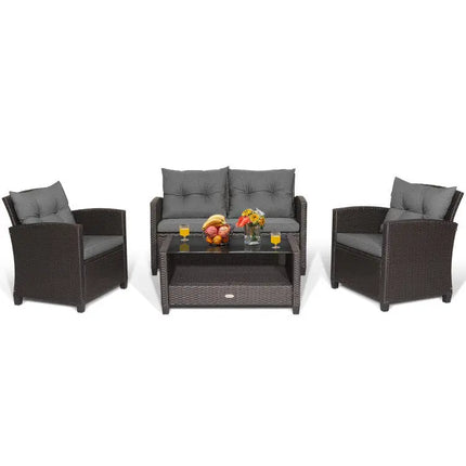 Complete Outdoor Lounge Ensemble: All-Weather 10’ x 10’ Hardtop Gazebo and 4-Piece Patio Conversation Set - Outdoor &