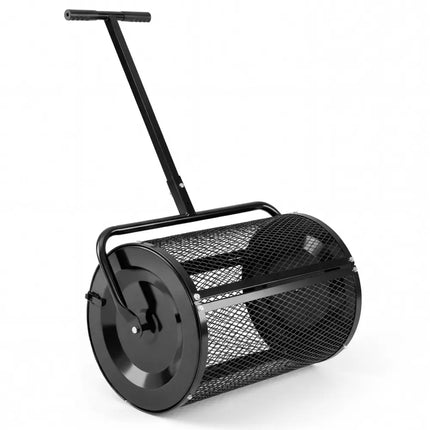 Compost Spreader 24 Inch Peat Moss Spreader Roller with Height-adjustable T-shape Handle-Black - Black - Lawn Care Tools