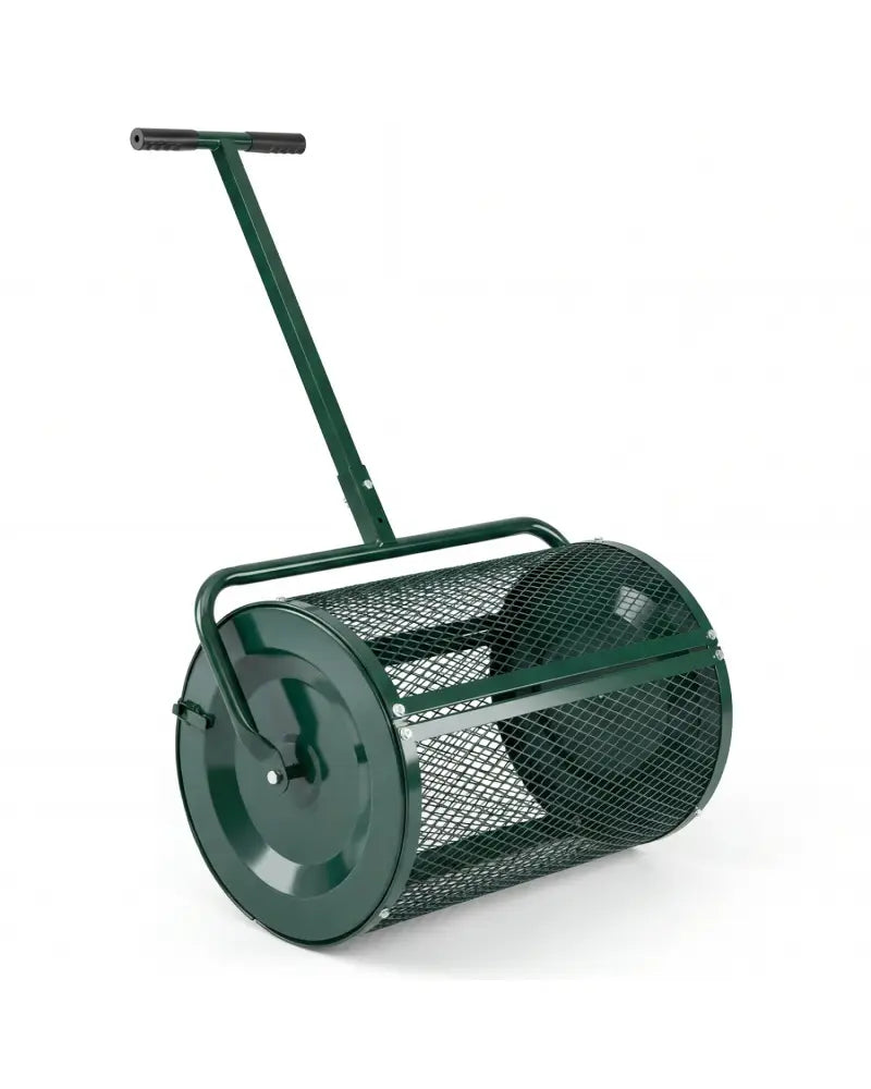 Compost Spreader 24 Inch Peat Moss Spreader Roller with Height-adjustable T-shape Handle-Green - Green - Lawn Care Tools