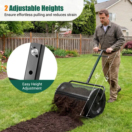 Compost Spreader 24 Inch Peat Moss Spreader Roller with Height-adjustable T-shape Handle-Black - Black - Lawn Care Tools