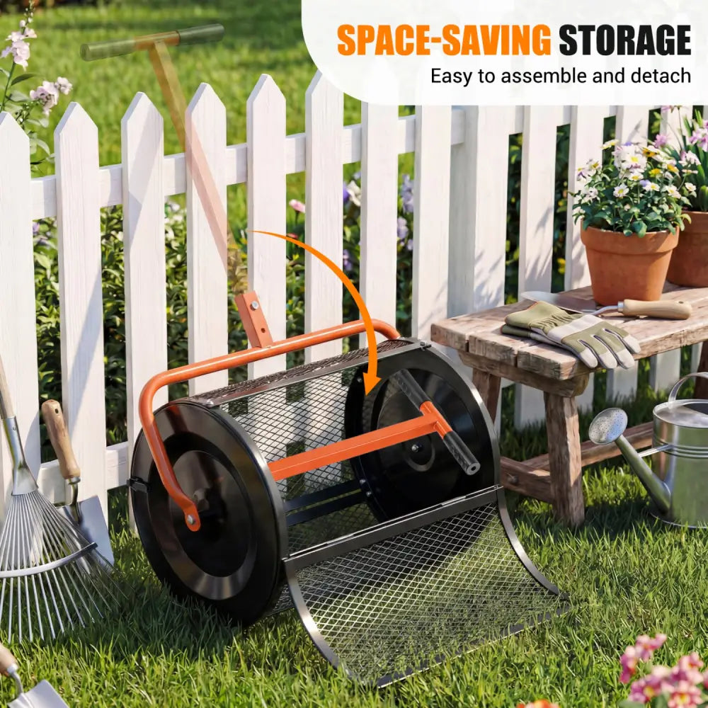 Compost Spreader 24 Inch Peat Moss Spreader Roller with Height-adjustable T-shape Handle-Orange - Orange - Lawn Care