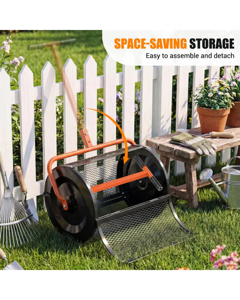 Compost Spreader 24 Inch Peat Moss Spreader Roller with Height-adjustable T-shape Handle-Orange - Orange - Lawn Care