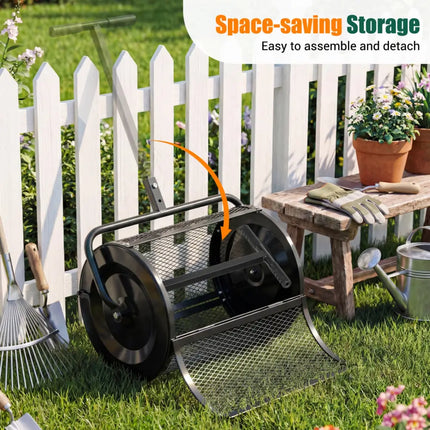 Compost Spreader 24 Inch Peat Moss Spreader Roller with Height-adjustable T-shape Handle-Black - Black - Lawn Care Tools