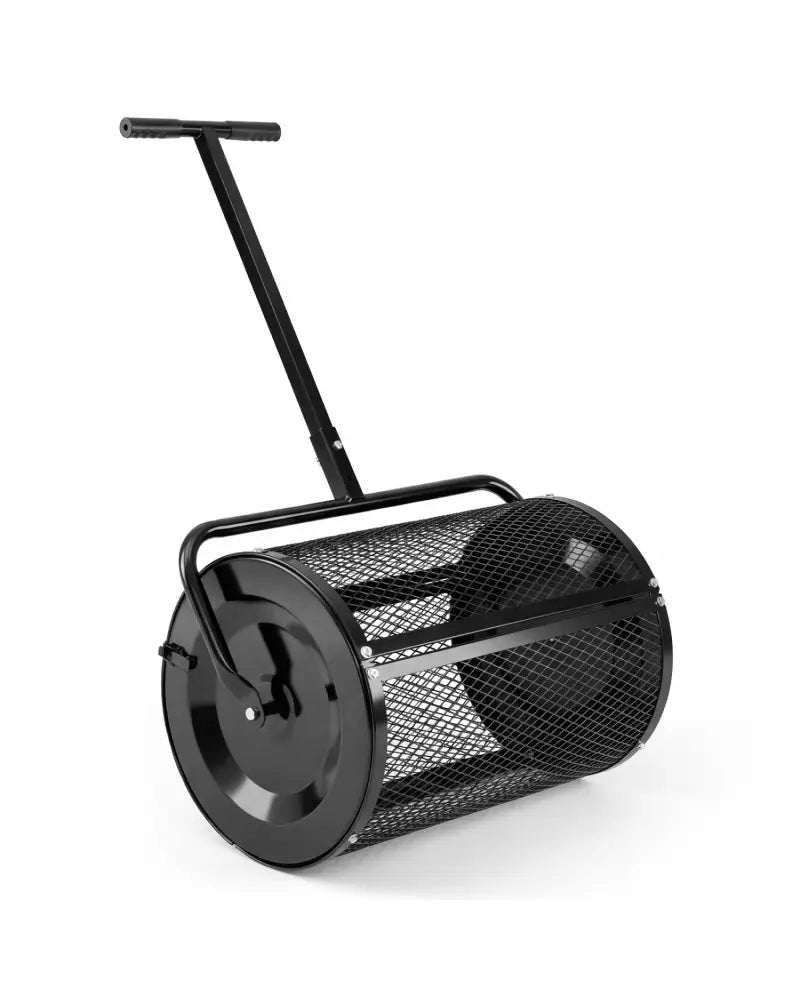 Compost Spreader 24 Inch Peat Moss Spreader Roller with Height-adjustable T-shape Handle-Black - Black - Lawn Care Tools