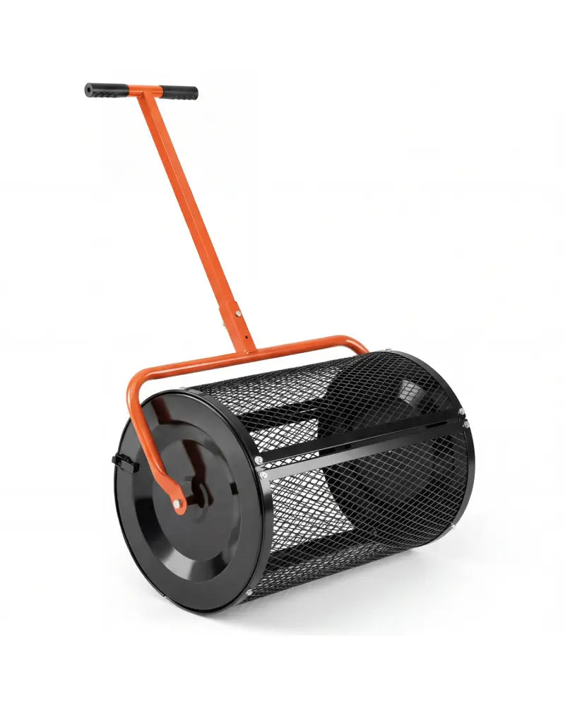 Compost Spreader 24 Inch Peat Moss Spreader Roller with Height-adjustable T-shape Handle-Orange - Orange - Lawn Care