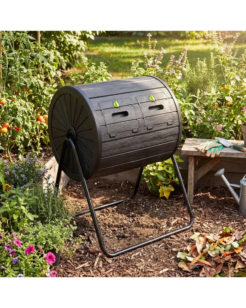 Compost Tumbler 37.5 Gallon Large Outdoor Compost Bin-Black - Black - Garden Tools