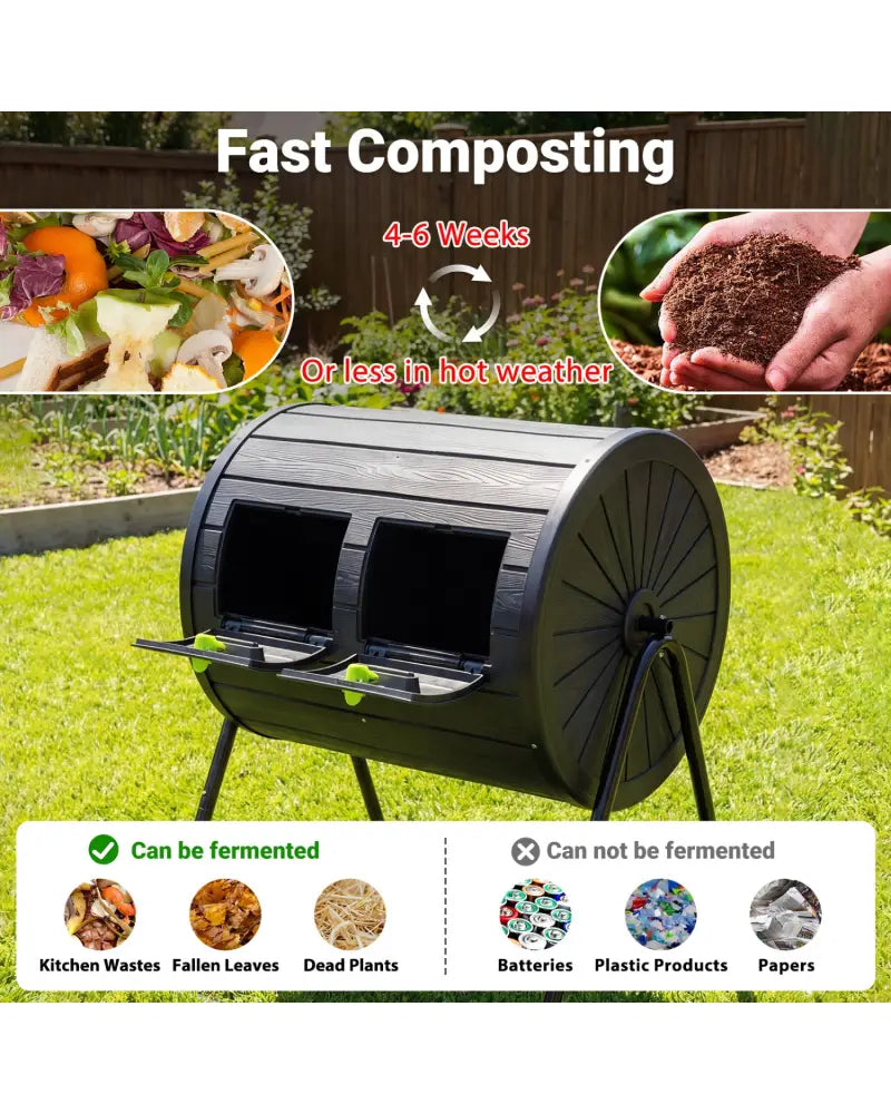 Compost Tumbler 37.5 Gallon Large Outdoor Compost Bin-Black - Black - Garden Tools