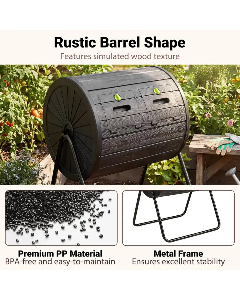 Compost Tumbler 37.5 Gallon Large Outdoor Compost Bin-Black - Black - Garden Tools