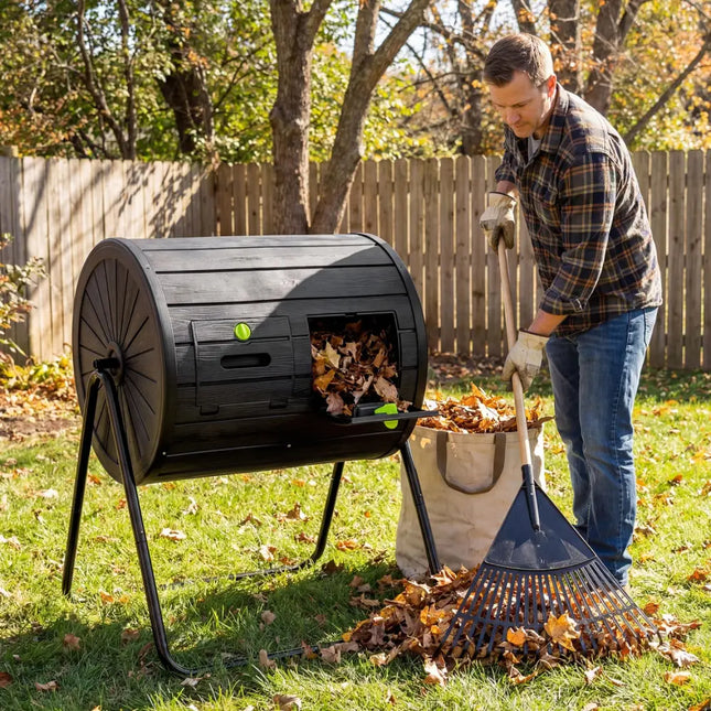 Compost Tumbler 37.5 Gallon Large Outdoor Compost Bin-Black - Black - Garden Tools